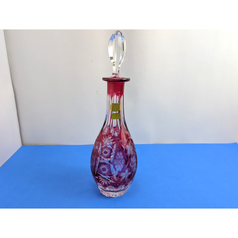 Nachtmann Pink Cranberry Starburst Cut to Clear Crystal Decanter Bavaria Germany
